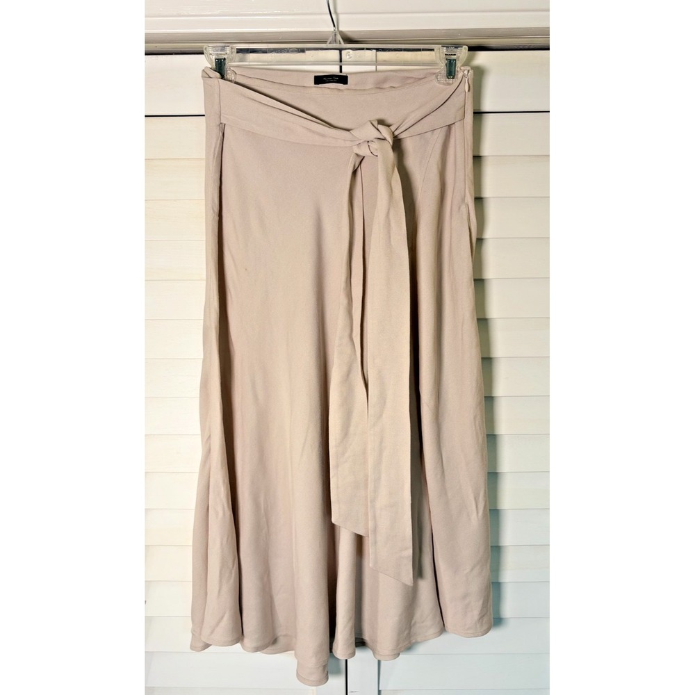 Massimo Dutti Women's Beige Wrap Belted Midi Skirt Designer Luxe | Size Large